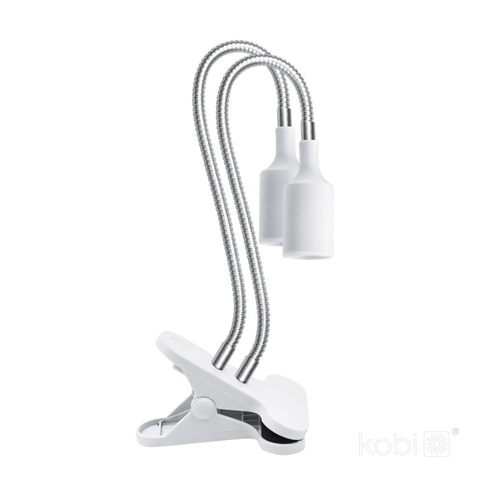 Kobi Design PLANTY CLIP DUO 2×E27 klipsikasvivalaisin LED-kasvipolttimoille, valkoinen