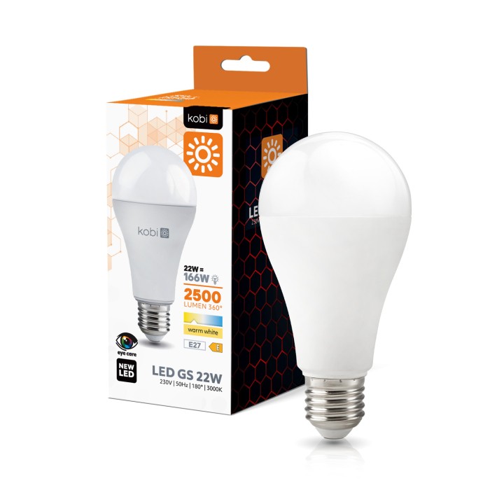 LED-polttimo E27 22W 2500 lm 3000K – GS (lämmin valkoinen), Kobi