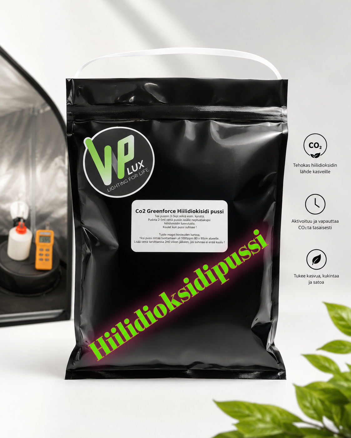 Hiilidioksidipussi CO2 – passiivinen hiilidioksidin lisäys kasveille (120 g)