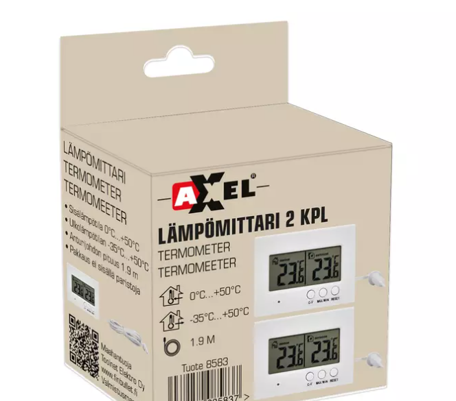 Axxel sisä/ulkokäyttöön lämpömittari 2kpl