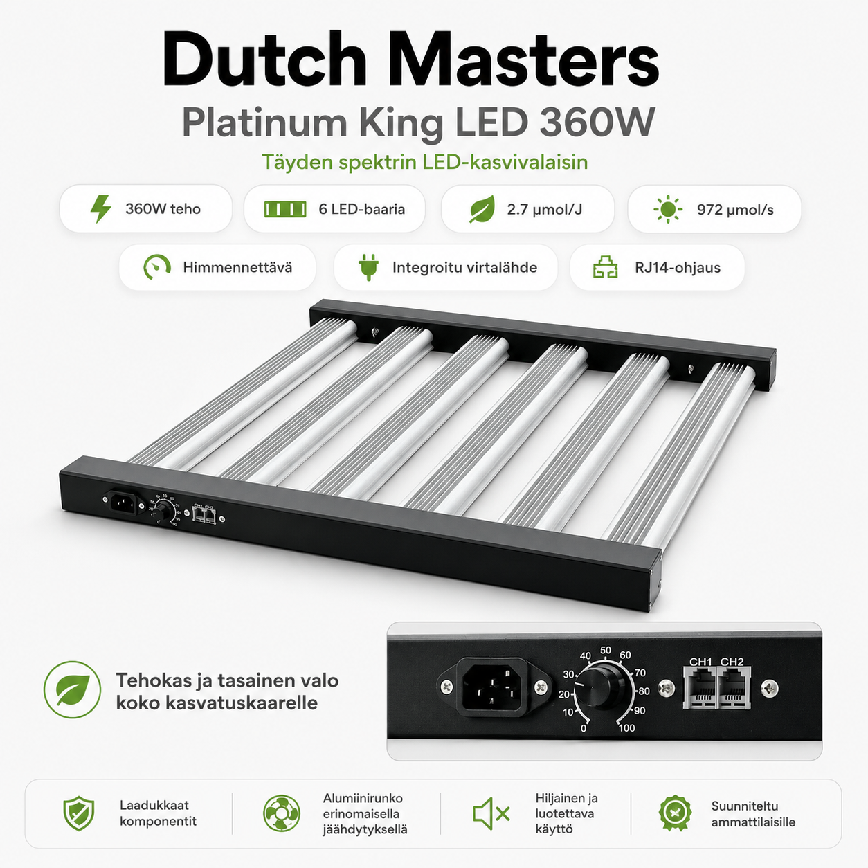 Dutch Masters Platinum King LED 360W – Täyden spektrin LED-kasvivalaisin