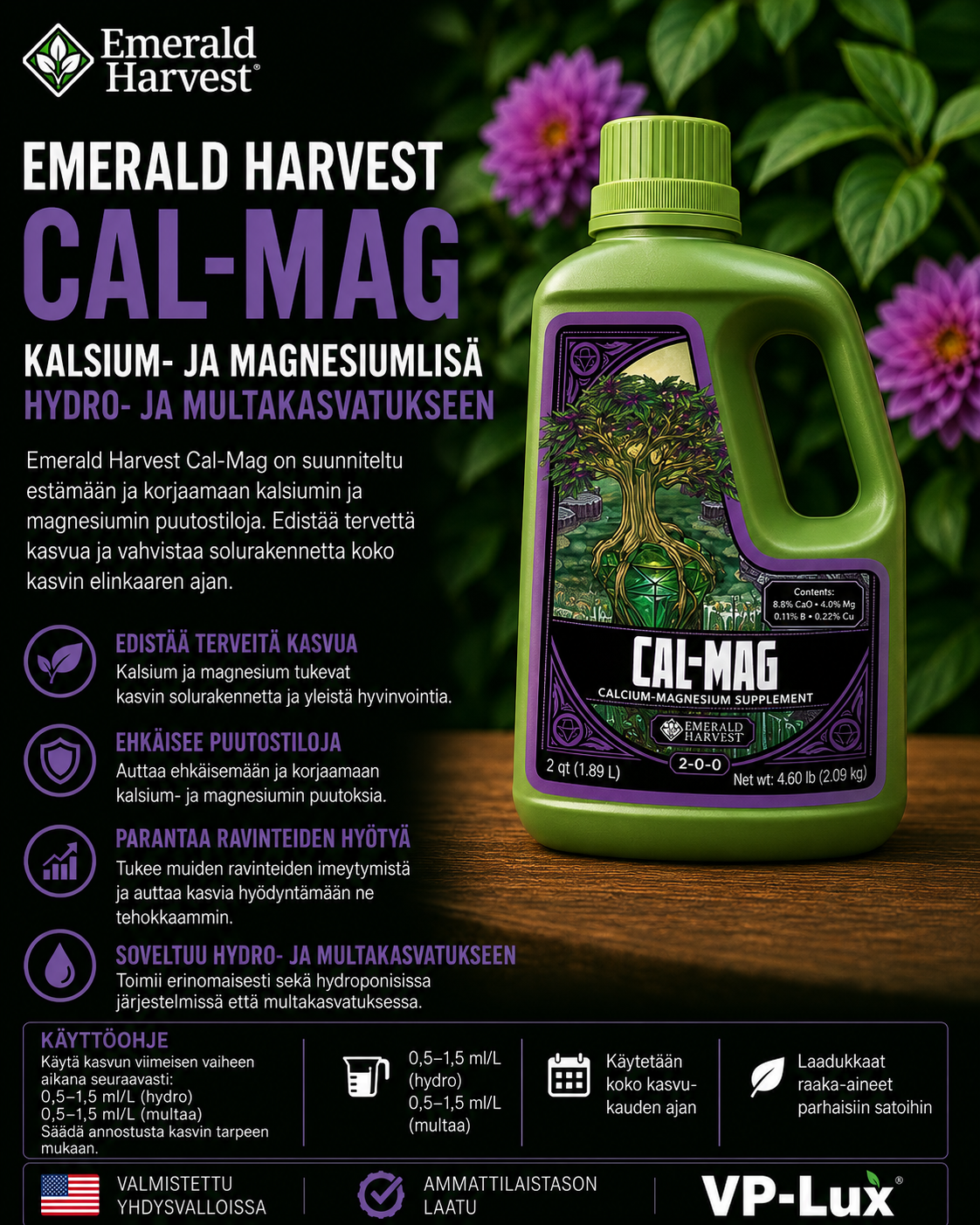 Emerald Harvest Cal-Mag - kalsium- ja magnesiumlisä hydro- ja multakasvatukseen