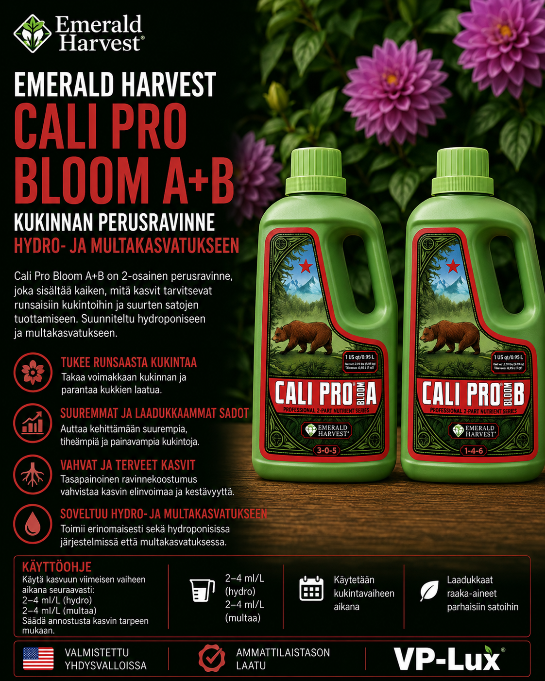 Emerald Harvest Cali Pro Bloom A plus B - Kukinnan perusravinne