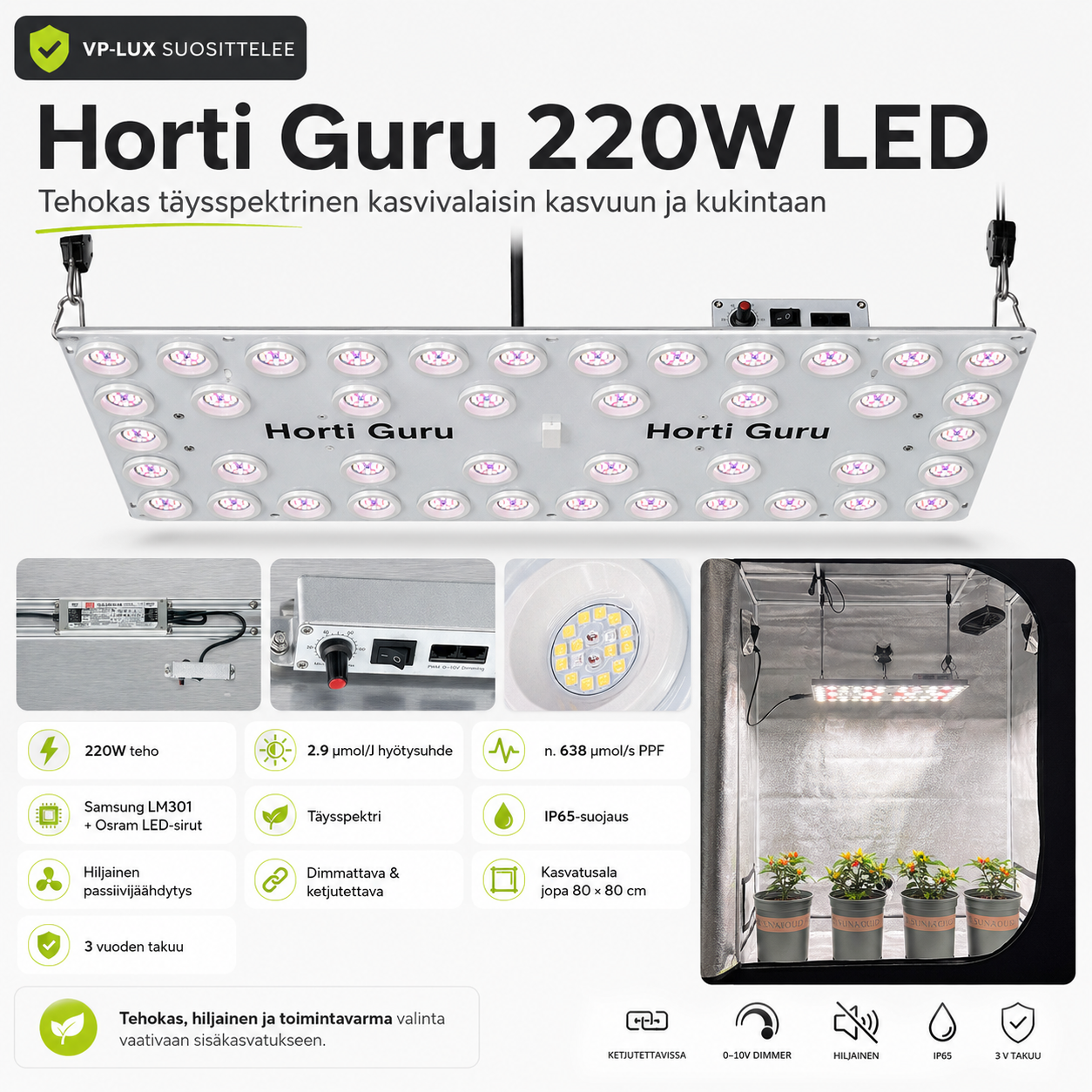 LED-Kasvivalaisin Horti Guru 220W 2.9 – Täysspektri kasvuun ja kukintaan