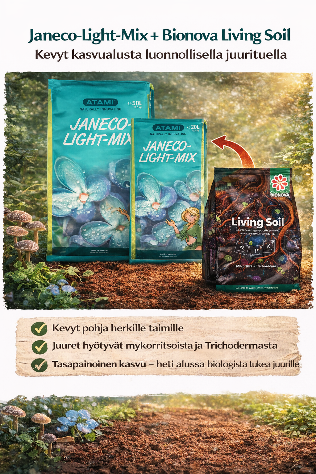Atami Janeco-Light-Mix + Bionova Living Soil 50L – kevyt kasvualusta taimille ja pistokkaille