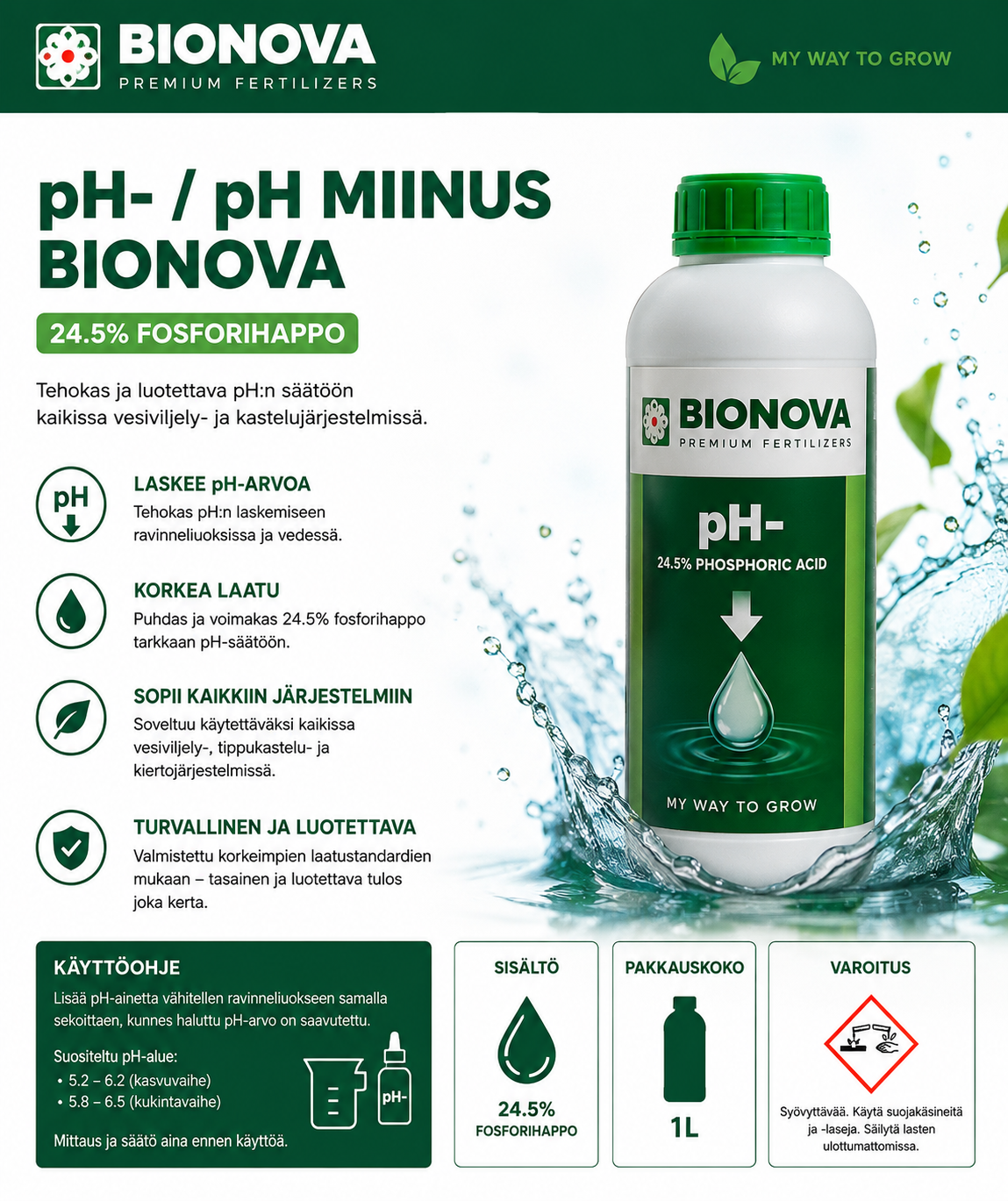 pH-  pH miinus Bionova 1L 24.5 prosentti fosforihappo