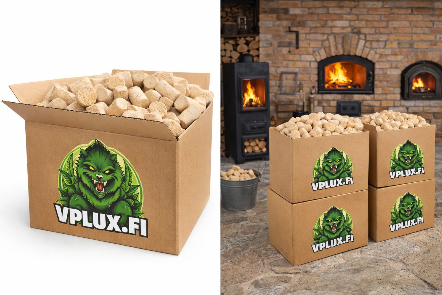 Puubriketti 20 kg pahvilaatikossa – helppo ja siisti lämmitys