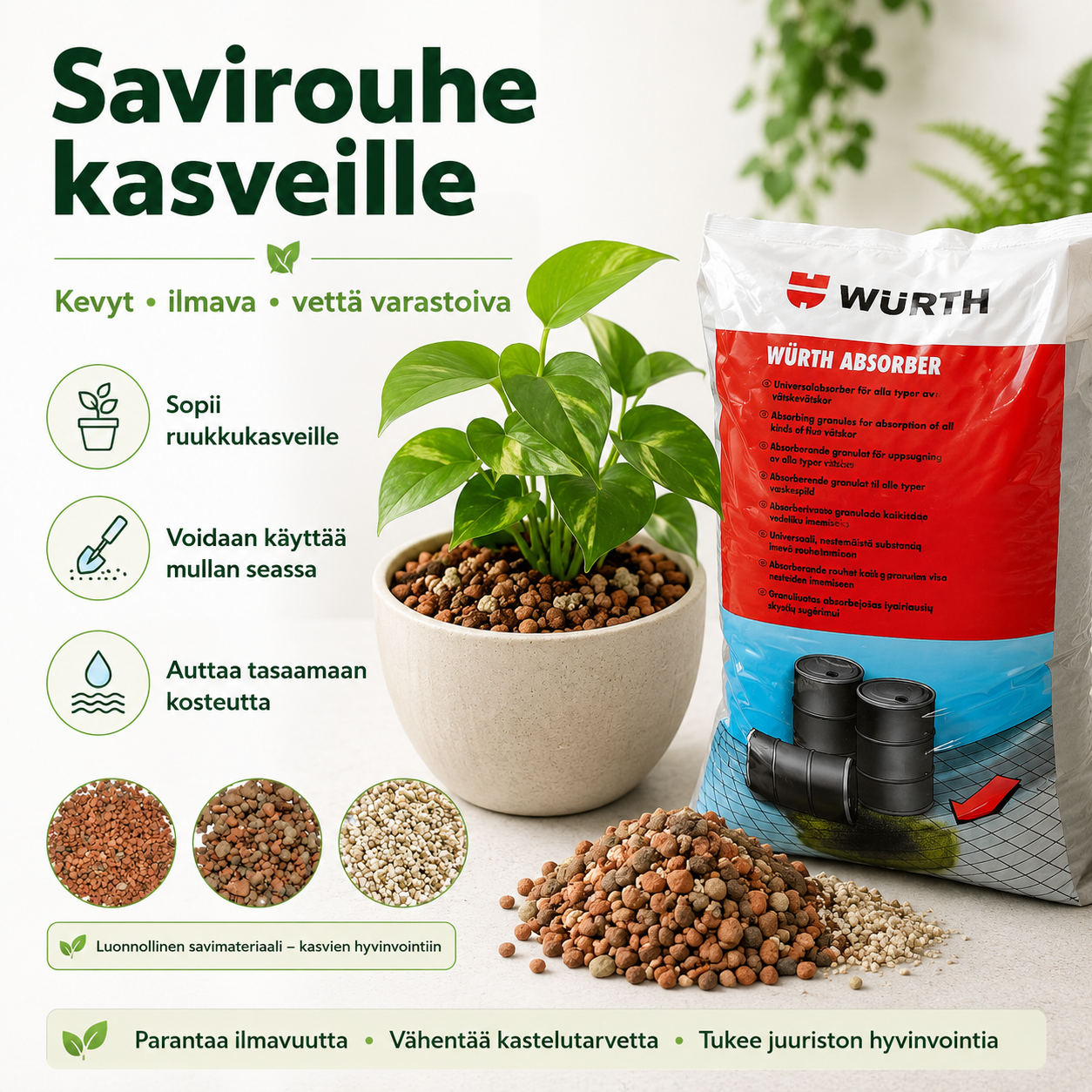 Savirouhe – Seramis-tyyppinen kasvualusta kasveille, Wurth Absorber