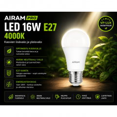 Airam Pro LED 16W E27 4000K – kasvien lisävalo ja yleisvalo