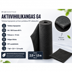 Aktiivihiilikangas G4 – 2,0 × 1,0 m, 13 mm (ISO Coarse 60%)