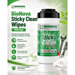 BioNova Sticky Clean Wipes 150 kpl – puhdistusliinat hartsille, liimalle ja rasvalle