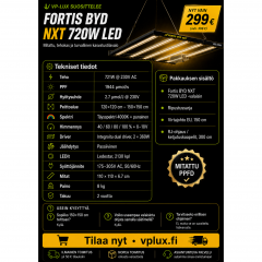 Fortis BYD NXT 720W LED - 6-bar kasvatustilavalo 2.7 umol/J PPF 1944 umol/s 120x120-150x150 cm