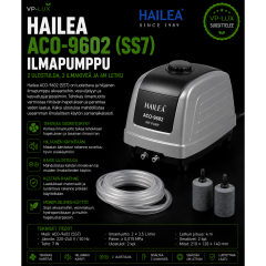 Hailea ACO-9602 SS7 ilmapumppu 2 ulostuloa 2 ilmakiveä ja 4m letku