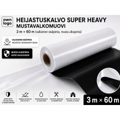 Heijastuskalvo Super Heavy – mustavalkomuovi rulla 3 m × 60 m (valkoinen sisäpinta, musta ulkopinta)