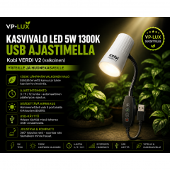 Kasvivalo LED 5W 1300K USB ajastimella – Kobi VERDI V2 (valkoinen) | Yrteille ja huonekasveille
