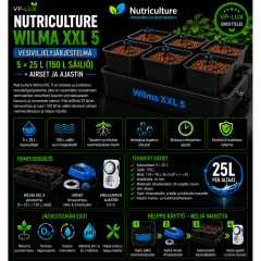 Nutriculture Wilma XXL 5 – Vesiviljelyjärjestelmä 5 × 25 L (150 L säiliö) + Airset ja ajastin