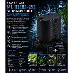 Platinium PL1000-20 vesipumppu 1000 L/h – kompakti kiertovesipumppu vesiviljelyyn ja akvaarioon